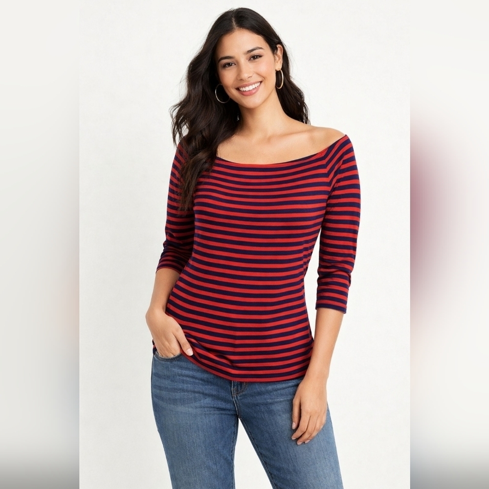 Old Navy Size XL Red and Blue Striped Off-Shoulder Top